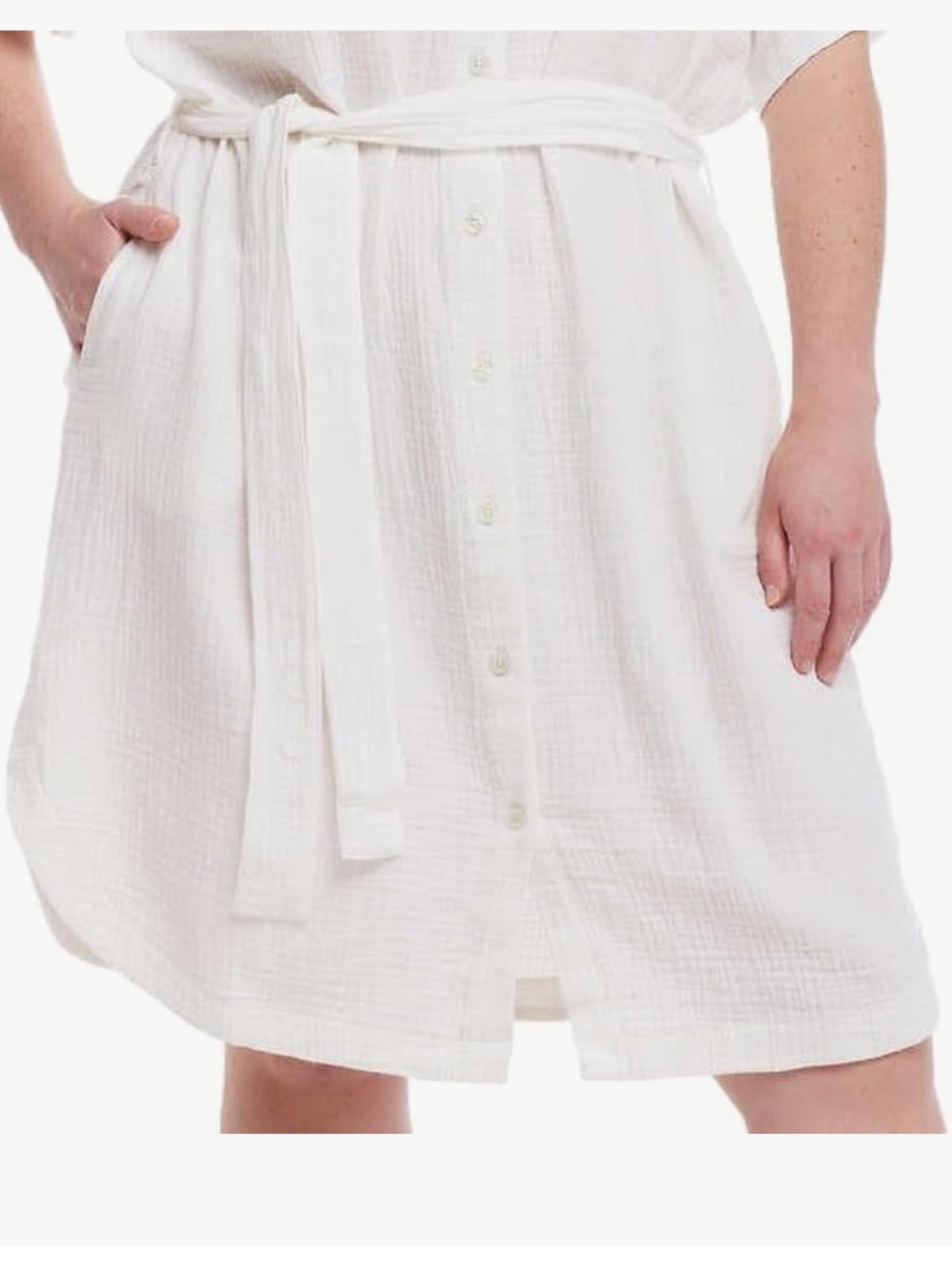 Weatherproof Vintage Cotton Gauze Shirt Dress Cream Belted Button Front Pockets - Picture 7 of 11